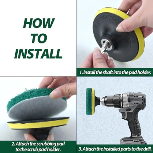 4 Inch Drill Powered Brush Tile Scrubber Scouring Pad Cleaning Kit - Image 3