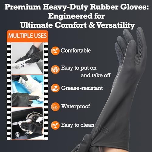 Heavy-Duty Thick Black Rubber Cleaning Gloves, 1 Pair - Image 5