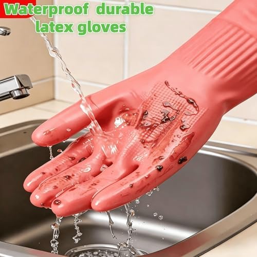 21.7inch Long Sleeve Red Rubber Cleaning Gloves Reusable - Image 3
