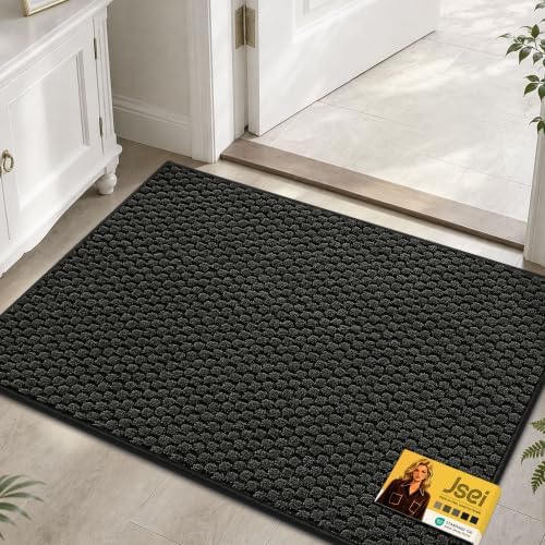 JSEI Dirt Trapper Door Mat 24"x36", Non-Slip Entryway Rugs, Dark Grey by JSEI
