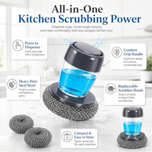 Soap Dispensing Palm Brush Set, 2 Pack Dish Scrubber - Image 2