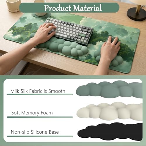 Green Cloud Mouse Pad and Keyboard Wrist Rest 4PCS Extended Forest Mountain - Image 5