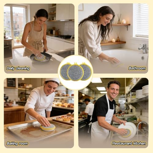 Double Sided Kitchen Sponges for Dishes, Round Scrubbing Pads - Image 6