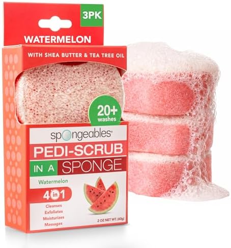 Spongeables Pedi Scrub Foot Exfoliating 20+ Wash Sponge, Watermelon by Spongeables