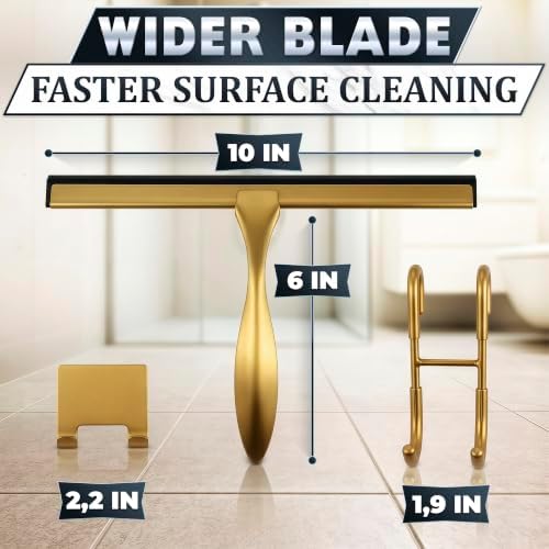 10 Inch Gold Shower Squeegee for Glass Doors, 2 Hooks Included - Image 2