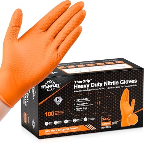 TitanFlex Heavy Duty Orange Nitrile Gloves, 6 Mil, Raised Diamond Texture by TitanFlexDisposableGloves