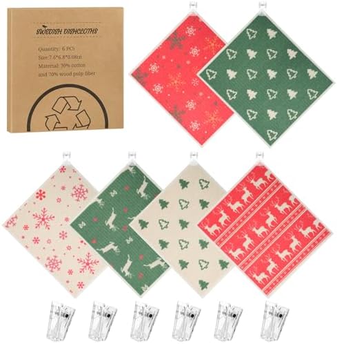6 Pack Christmas Swedish Dishcloths by Needbrock