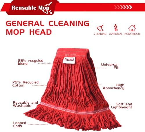 1 Pack 20.5 oz Cotton String Mop Head, Heavy Duty Red Replacement Mop Refill - Image 2
