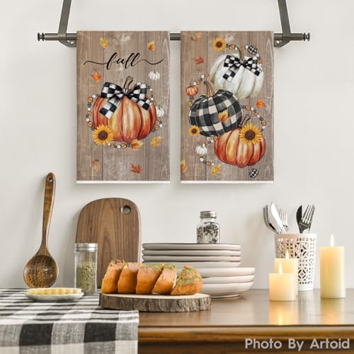 Artoid Mode Wood Bead Pumpkin Fall Kitchen Towels Set of 2 18x26 Inch - Image 2