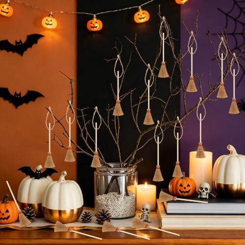 30Pcs Mini Witch Brooms Halloween Hanging Straw Broomstick Party Decor - Image 4