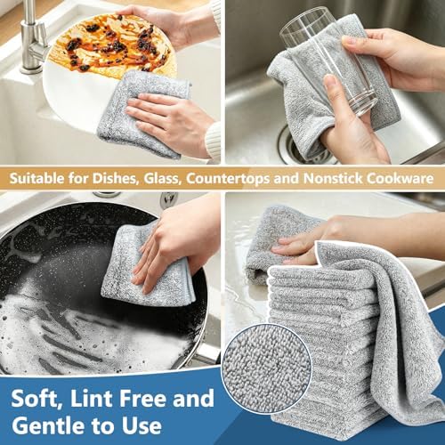 Kitchen Dish Cloths, 12 Pack, 10 x 10 Inches, Super Absorbent Microfiber Dish - Image 4