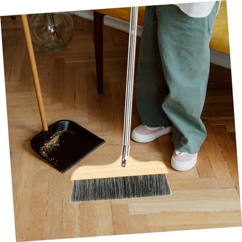 Wood Bristle Hand Broom with Long Handle - Image 2