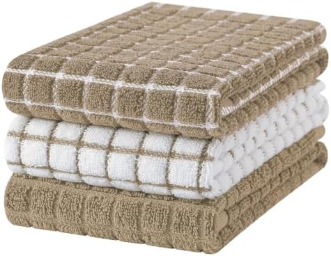 Homaxy 100% Cotton Premium Terry Check Kitchen Towels 3 Pack by Homaxy