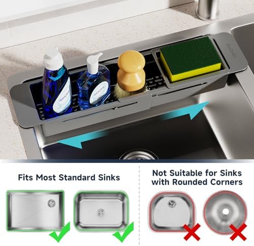 NiHome Extendable Kitchen Sink Caddy, Small Brush Sponge Storage Holder - Image 4