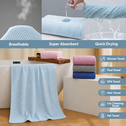 JML Microfiber Bath Towels, 2 Pack, 27x55 in, Light Blue - Image 4