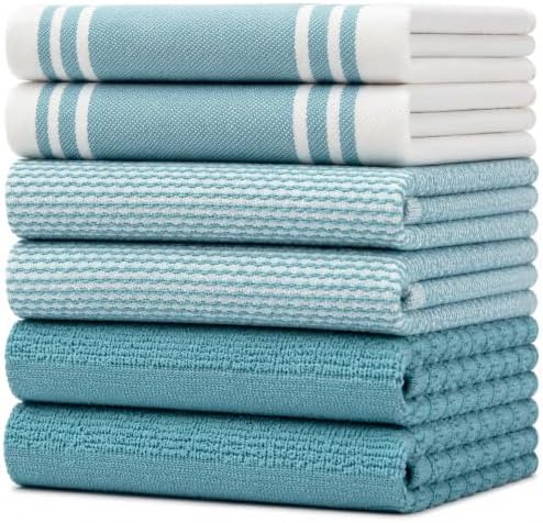 Premium Kitchen Towels 6 Pack 100% Cotton 20"x28" Dish Towels by BumbleTowels