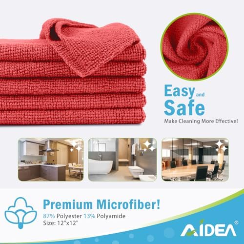 AIDEA Microfiber Cleaning Cloth Red-100PK, Shop Towels 12×12" - Image 6
