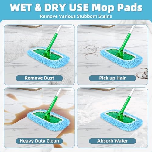 Reusable Mop Pads Fit Swiffer Sweeper Mop, Thicken Chenille Sweeping Cloths - Image 4