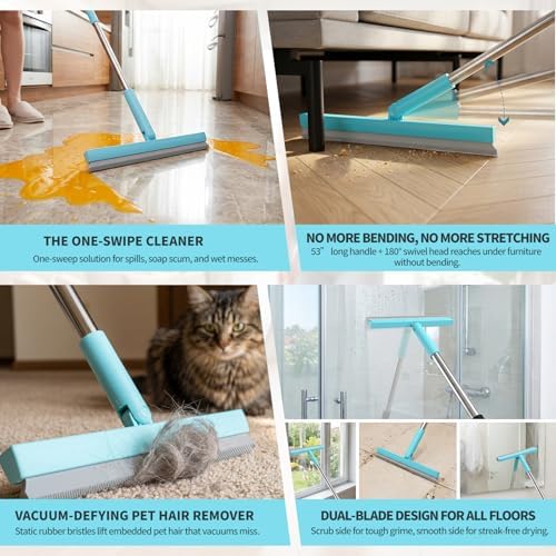 Broom with Dustpan Combo Set, Silicone Broom, Long Handle Broom with Upright - Image 6