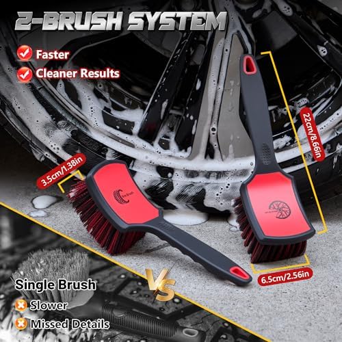 BMLEI Wheel & Tire Brush Set, 2 Pack Car Wheel Brush & Tire Cleaner Brushes - Image 2