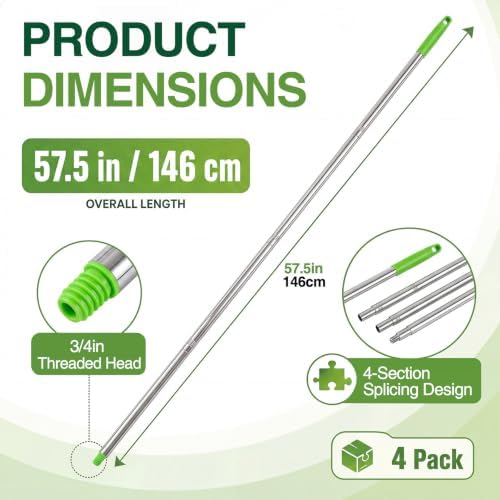 4 Pack 57.5-Inch Stainless Steel Floor Squeegee Replacement Handles, 3/4-Inch - Image 2