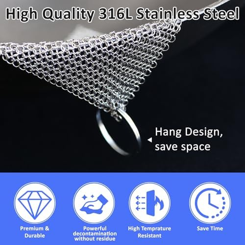 316L Stainless Steel Cast Iron Cleaner, Chainmail Scrubber, Kitchen Tool - Image 4