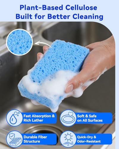 Temede 12-Count Cellulose Sponges, Heavy Duty Kitchen Sponges, Non-Scratch - Image 3