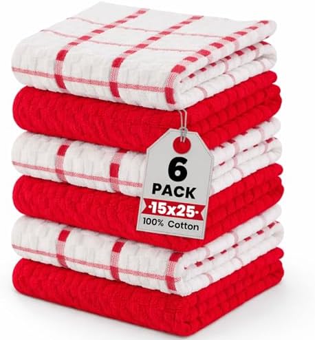 GOLD TEXTILES Kitchen Towels 6 Pack Premium 100% Cotton Dish Towels by GOLDTEXTILES