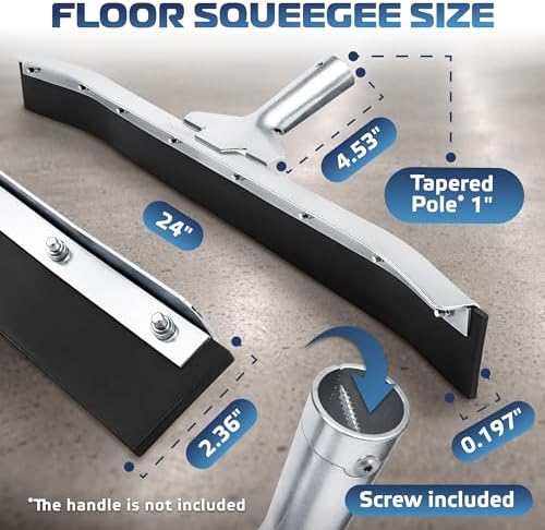 DSV Standard Curved Floor Squeegee 24’’, Rubber Blade Garage Squeegee, Taper - Image 2