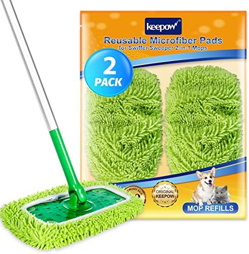 KEEPOW 2 Pack Reusable Chenille Microfiber Mop Pads Compatible by KEEPOW