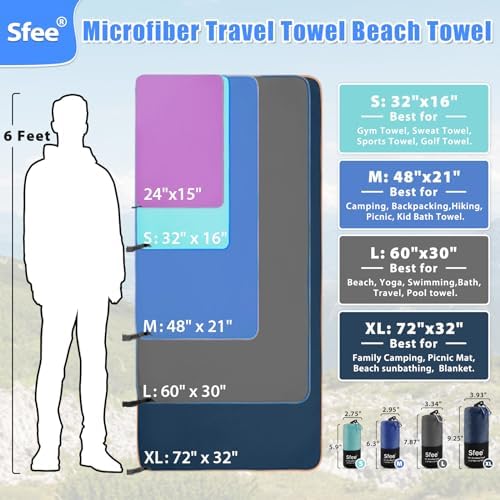Sfee 2 Pack Microfiber Travel Towel, Quick Dry Towel Camping Beach Towel Super - Image 3