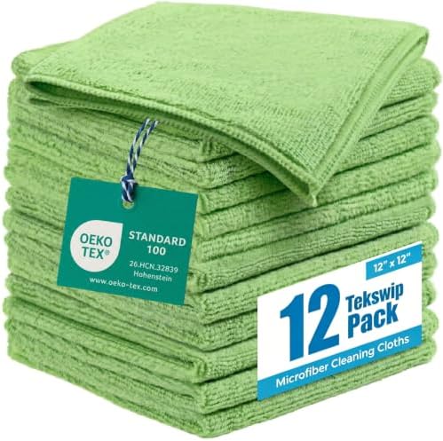 Microfiber Cleaning Cloth 12 Pack, 12 x 12 Inch by Tekswip