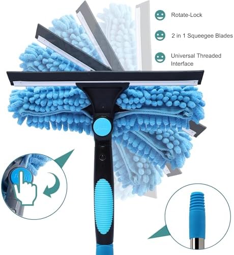 20+ Feet Reach Blue 2 in 1 Window Washing Squeegee & Duster - Image 3