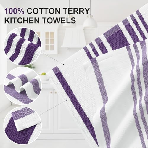Homaxy Premium Cotton Stripe Kitchen Towels 3 Pack - Image 2
