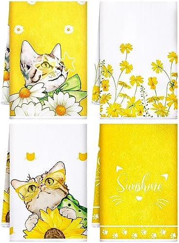 Bencailor 4 Pcs Cat Kitchen Towels Hand Tea Towels Gift by Bencailor