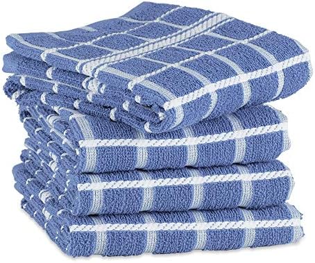 DII Basic Terry Collection Windowpane Dishtowel Set, Stonewash Blue Check - Image 2