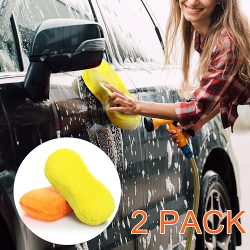 2 Pcs Large Microfiber Car Wash Sponges, 8.9 x 4.7 Inch - Image 6