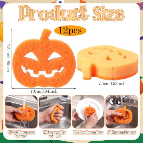 Tioncy 12 Pack Halloween Pumpkin Kitchen Sponges - Image 3