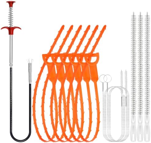 Drain Snake 12 Set: 25inch Snake Drain Hair Removal Tool, 59inch Cleaning Brush by Unknown