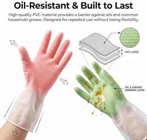 Cleaning Gloves 2 Pairs Medium, Reusable Rubber Dishwashing Kitchen Women - Image 4