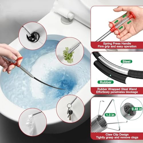118" Drain Snake Hair Remover Tool, Flexible Clog Remover - Image 2