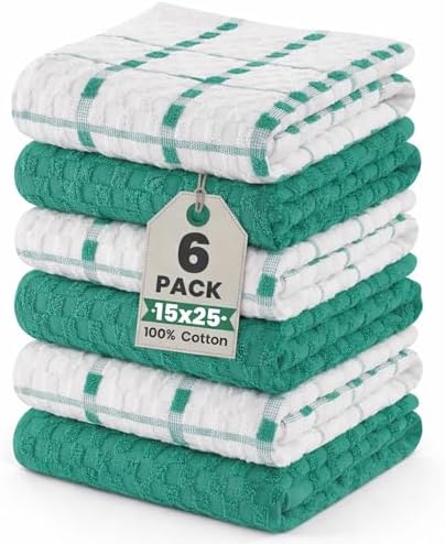 GOLD TEXTILES Kitchen Towels 6 Pack, Waffle Weave Cotton by GOLDTEXTILES