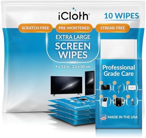 iCloth XL Screen Cleaning Wipes, Lint-Free and Streak-Free, Fast-Drying by iCloth