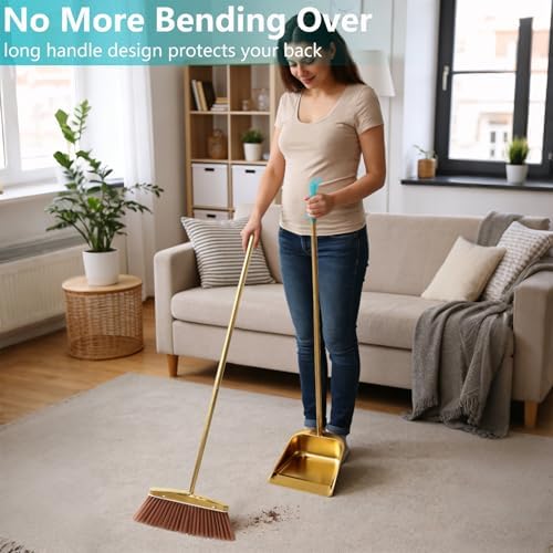 Gold Broom and Dustpan Set, Minimalist Upright Sweeper - Image 4