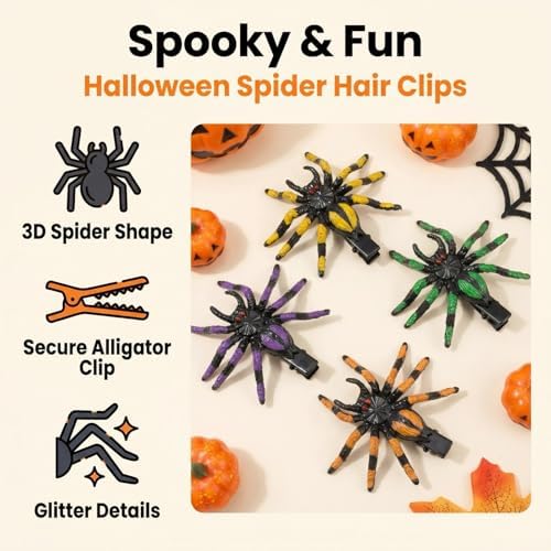 8PCS Halloween 3D Spider Shape Hair Clips, Horror Theme Hair Barrettes - Image 3