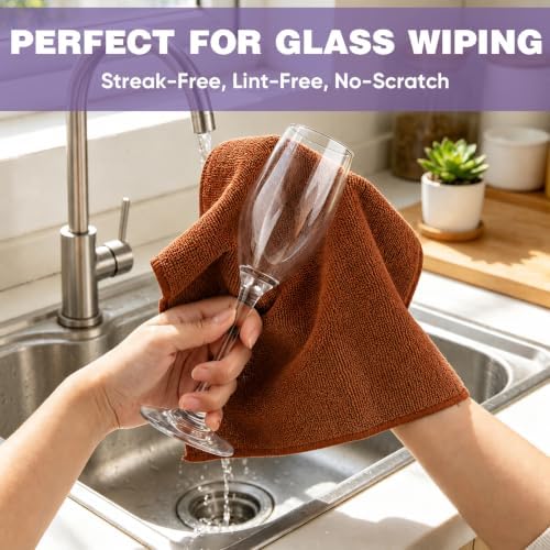 TEAWOO 10 PCS Brown Microfiber Cleaning Cloths - Image 4