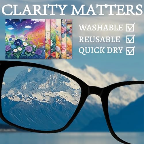 CREATCABIN 6 Pcs Floral Microfiber Glasses Cleaning Cloth Reusable Thicken - Image 4