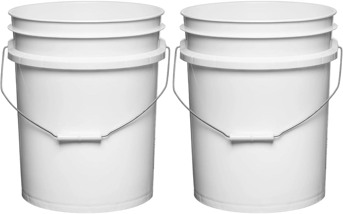 House Naturals 5 Gallon Premium HPDE Plastic Bucket - Made in USA Food Grade Storage Container, BPA Free All Purpose Pail (2, White)