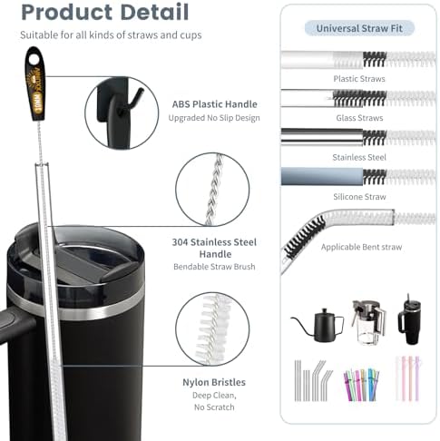 15 Inch Extra Long Black Straw Cleaner Brush Set - Image 3
