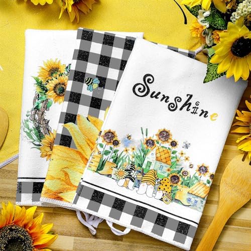 Bencailor 4 Pcs Sunflower Kitchen Towels Floral Hand Dish Towels Gift - Image 4